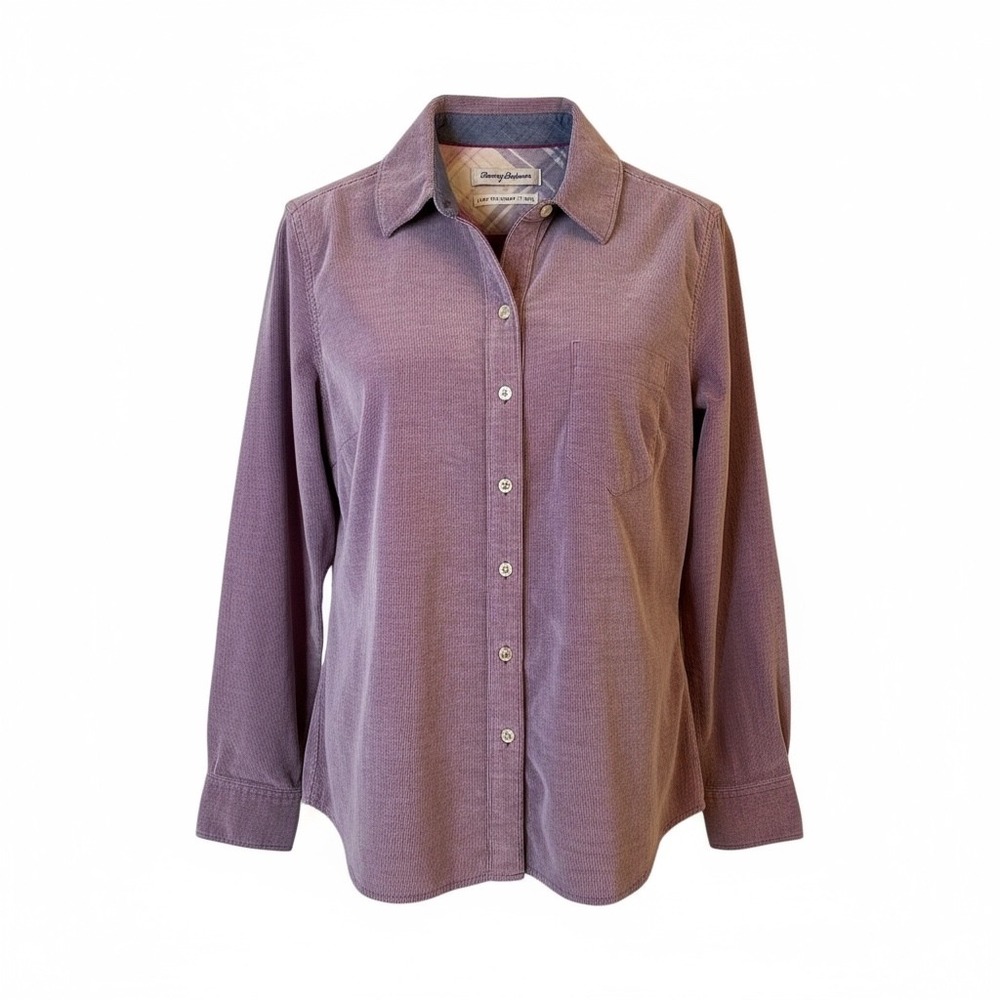 Tommy Bahama Island Life Corduroy Shirt Women XS Purple Button Up Coastal